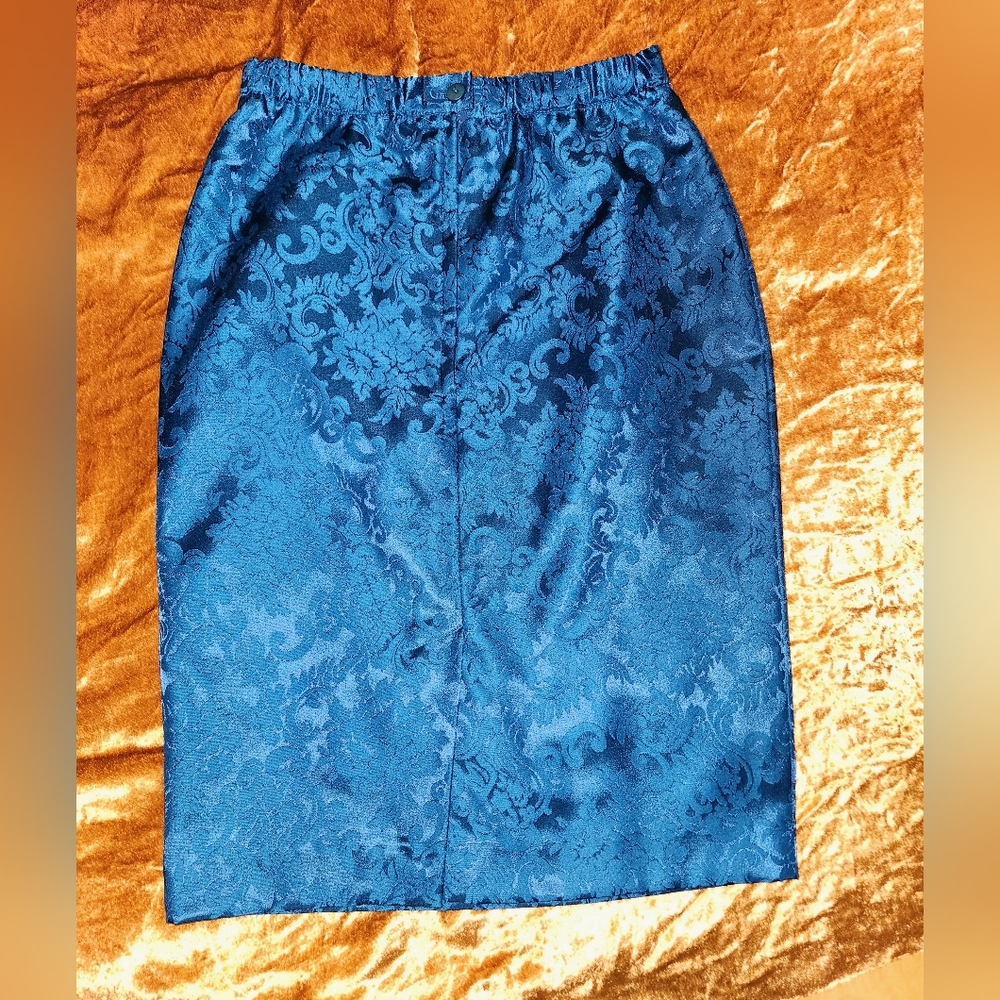 Scott McClintock Vintage 1980s Blue High Rise Floral Satin Mini Skirt - Picture 6 of 11